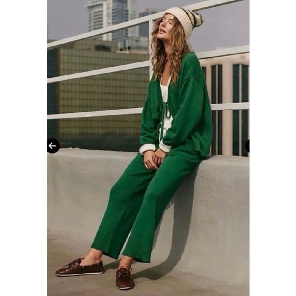 Free People Beach Solar Cardigan Pants Set Womenβs XS Green 2 Piece EUC